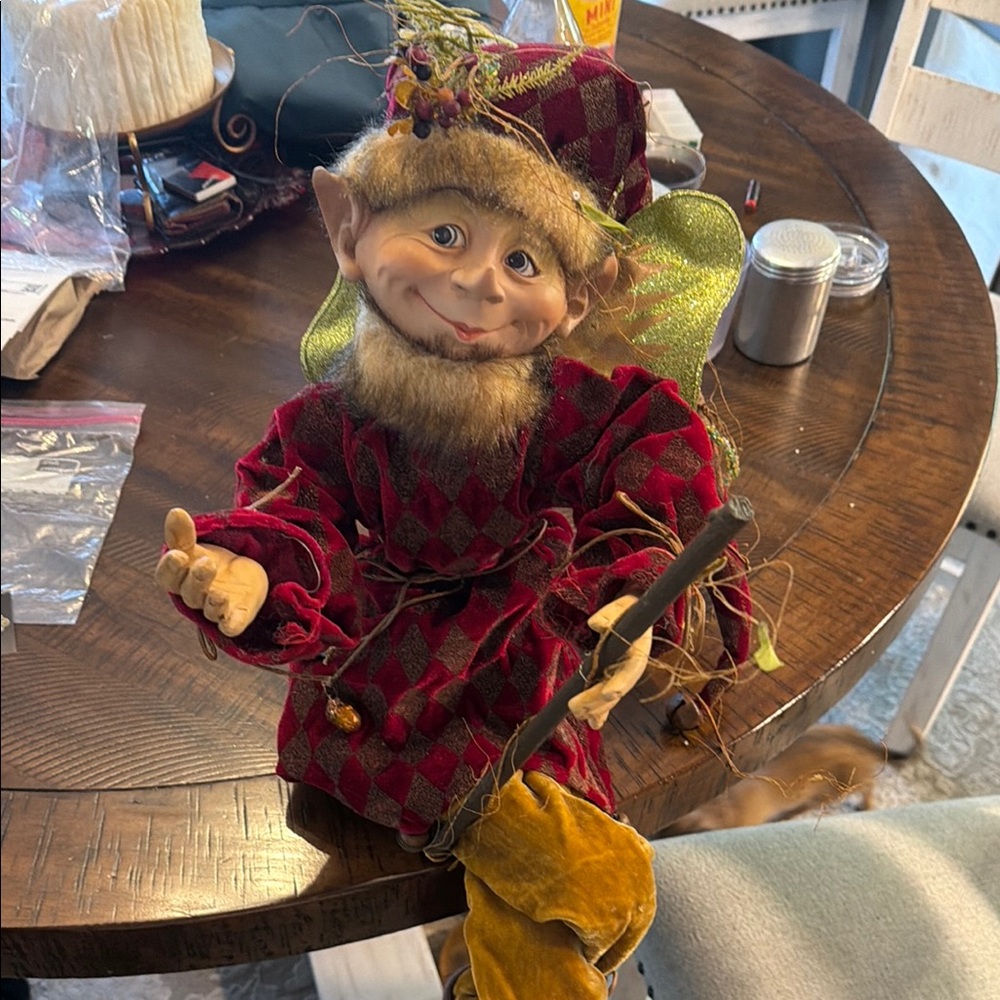 Mark Roberts Red and Green Velvet Elf Holiday Figurine